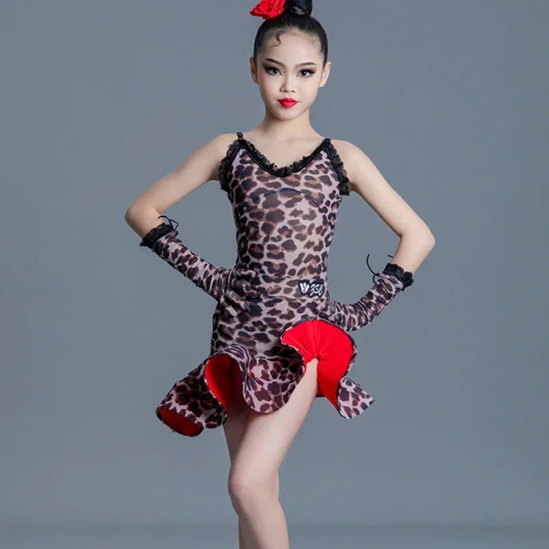 Vestido de baile latino de verano para niñas, vestido de leopardo latino, ropa de competición de baile latino, traje de baile de salón Salsa Tango Chacha SL8131