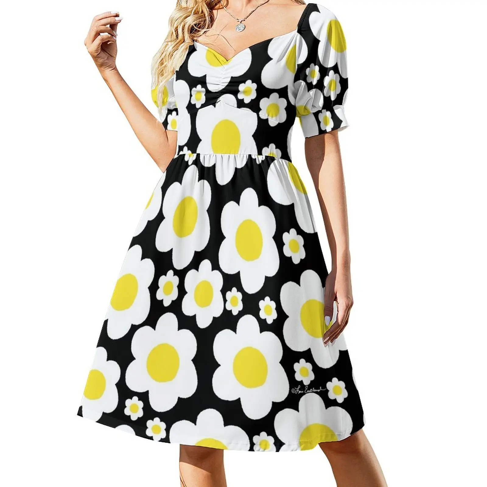 

Retro 60's Daisy Pop Flowers Short Sleeved Dress party dresses women dress dresses luxury evening dress woman for wedding