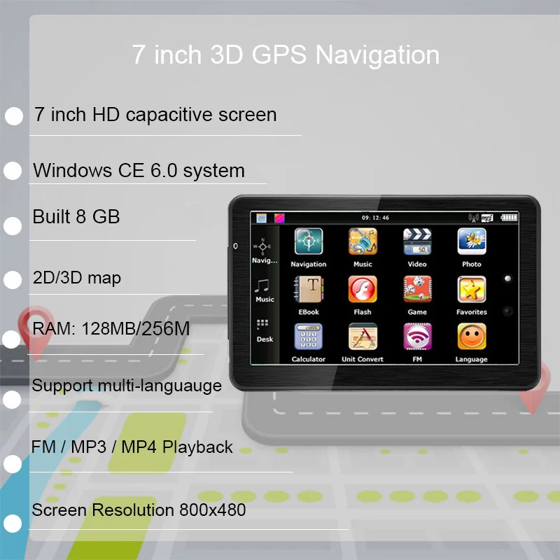 Anfilite 7 Inch Car Gps Navigation Touch Screen 265M+8GB Sat Nav latest Free Map Navitel Russia Europe france Britain map