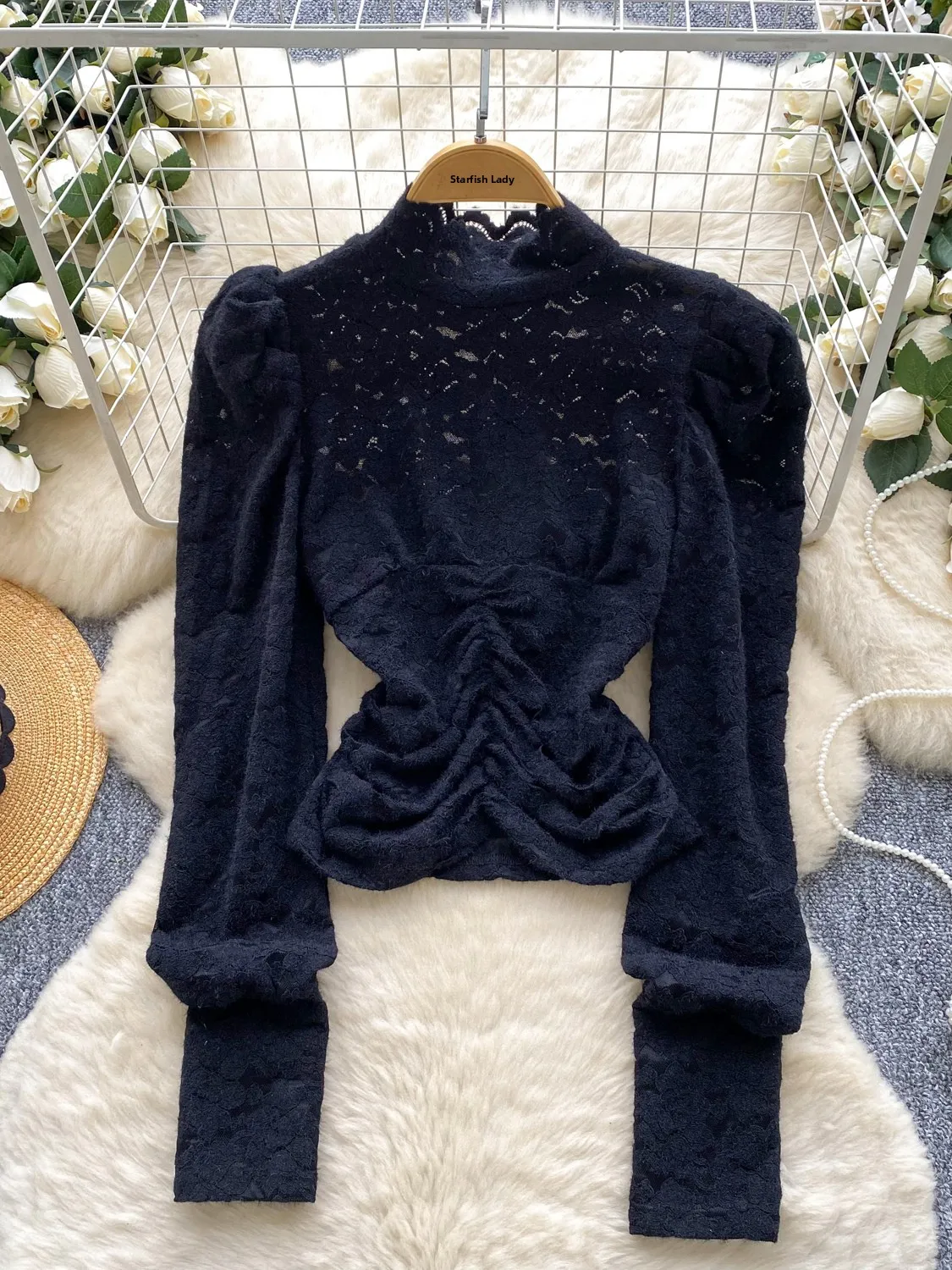 Ele Bubble Sve Fro irt Top in pizzo da donna Strato base snellente irt Versatile autunno Faion Court Sle Vestibilità ampia