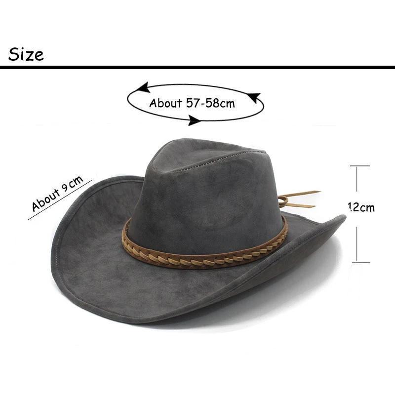 Men's All-Season Casual Faux Leather Cowboy Hat (56-58cm) with Simple Braided Band & Distressed Finish