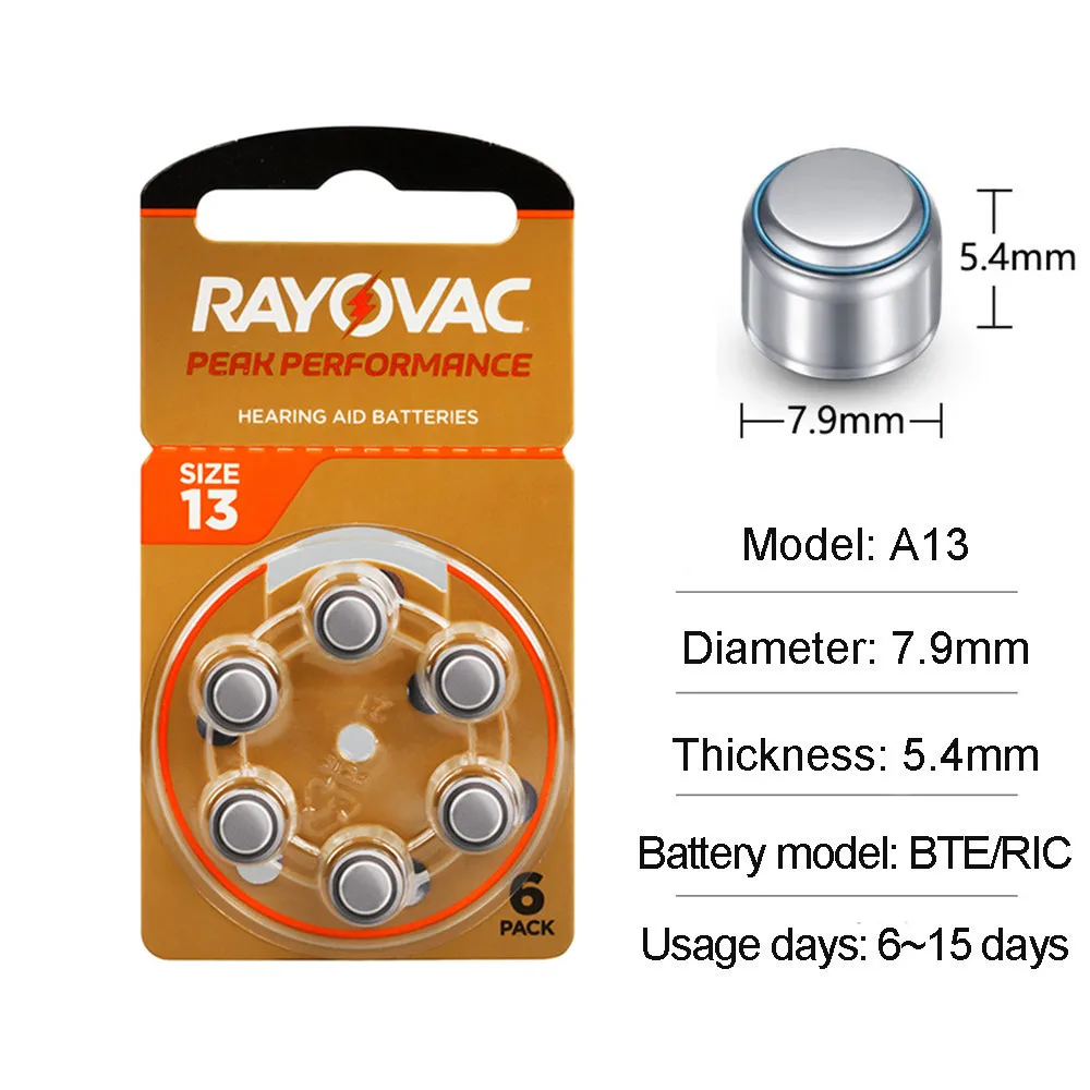 60 قطعة/صندوق Rayovac الذروة بطاريات السمع A13 13A 13 P13 PR48 الزنك بطارية الهواء #2