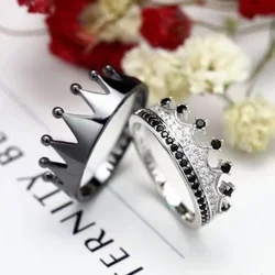 2 Pcs/Set Luxury Princess Luxury Crown Engagement  Ring Set for Women Inlaid Crystal Rhinestone Zircon Female  Wedding Jewelry