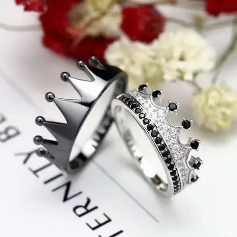 2 Pcs/Set Luxury Princess Luxury Crown Engagement  Ring Set for Women Inlaid Crystal Rhinestone Zircon Female  Wedding Jewelry