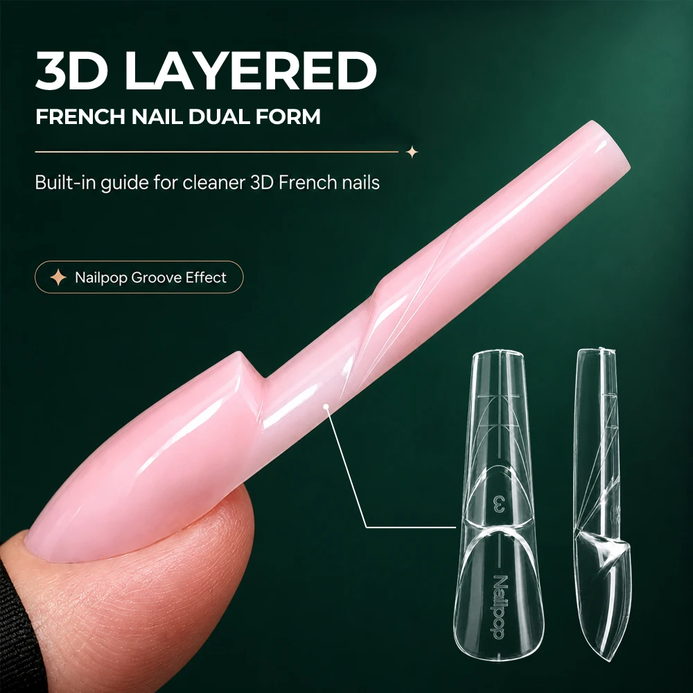 

Nailpop 3D Space French Nail Exclusive Art Builder Molds Coffin Clear 15 Sizes Original Professional DIY Extension System 150pcs