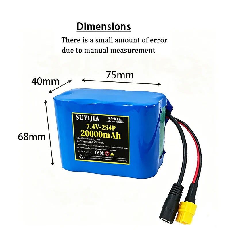 7.4V 2S4P 16850 lithium battery pack 20000mAh built-in BMS protection board 8.4V-1A charger fishing light audio