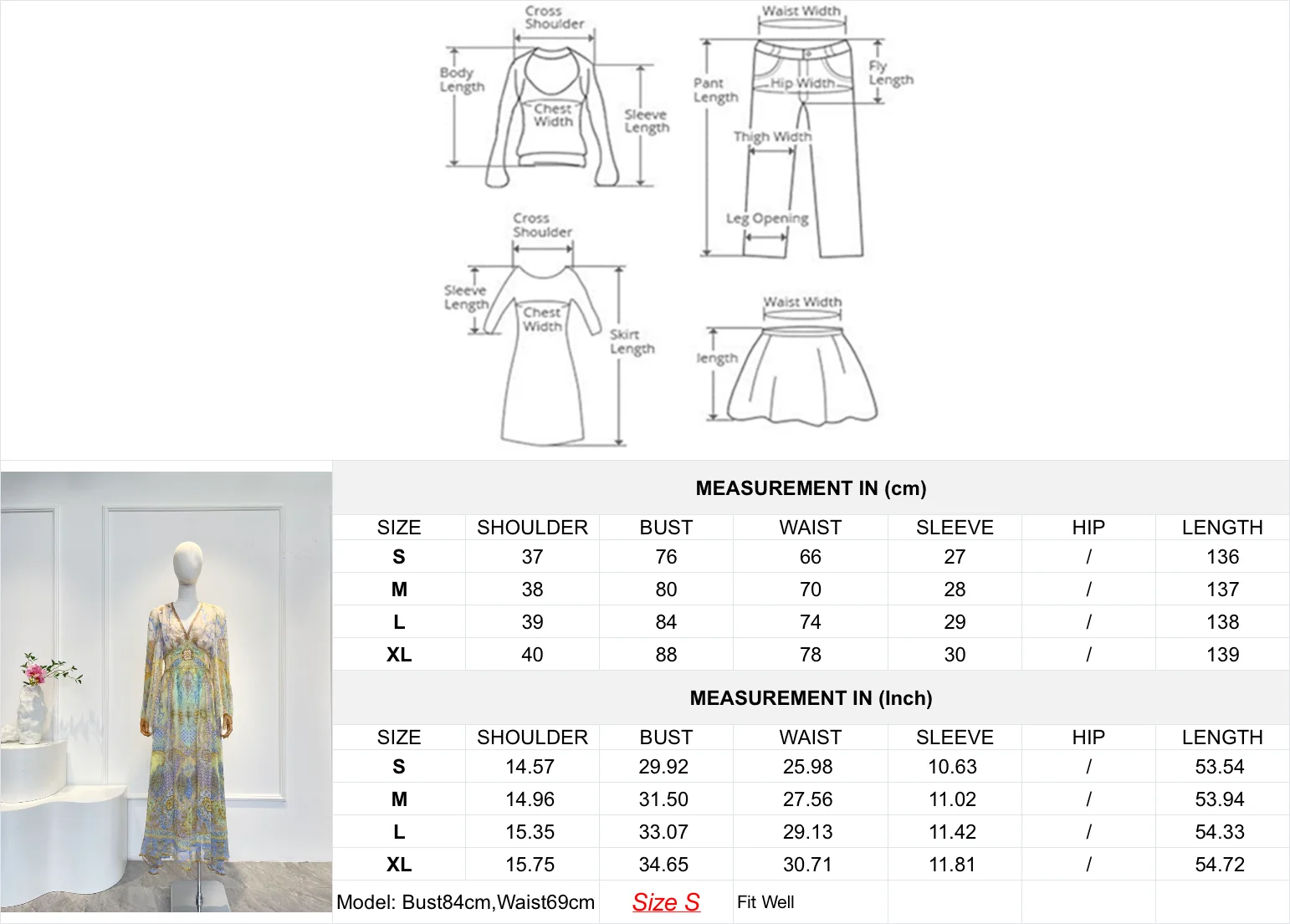 Abito midi con diamanti a maniche lunghe con stampa floreale verde