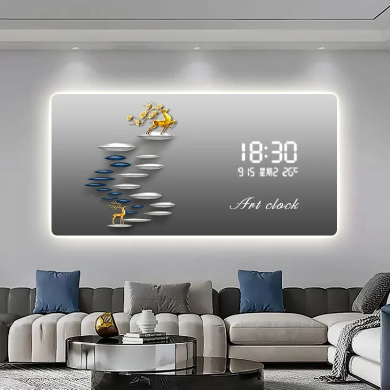 New Modern Simple LCD Digital Display Clock Wall Clock Living Room Decorative Painting Hanging Wall Clock Painting