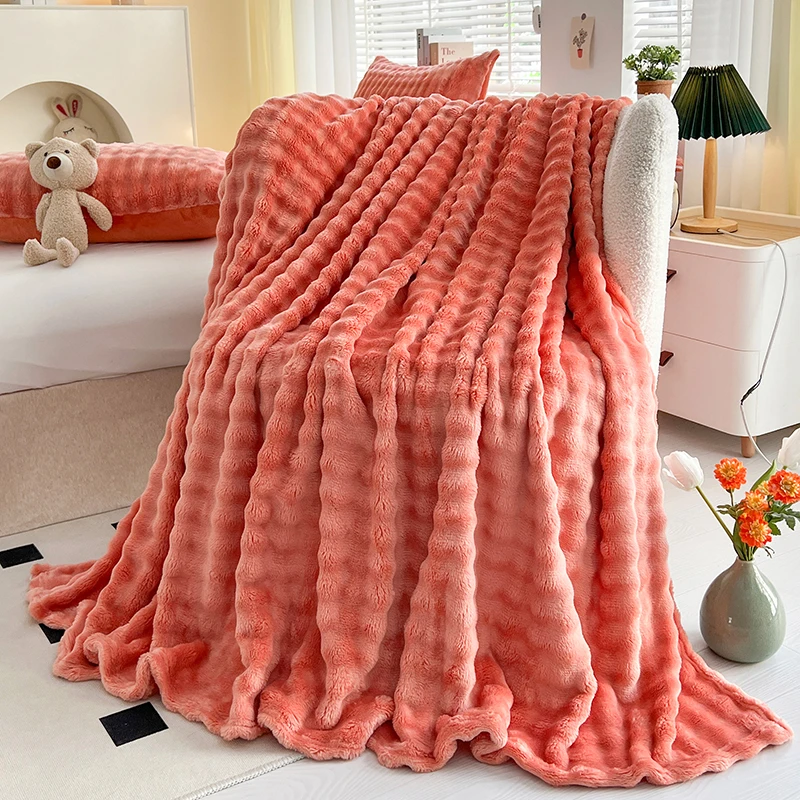 

New Bubble Fleece Blanket - Solid Color Rolled Edge Cover Blanket Soft and Comfortable Bedding 150x200 180x200 200x230