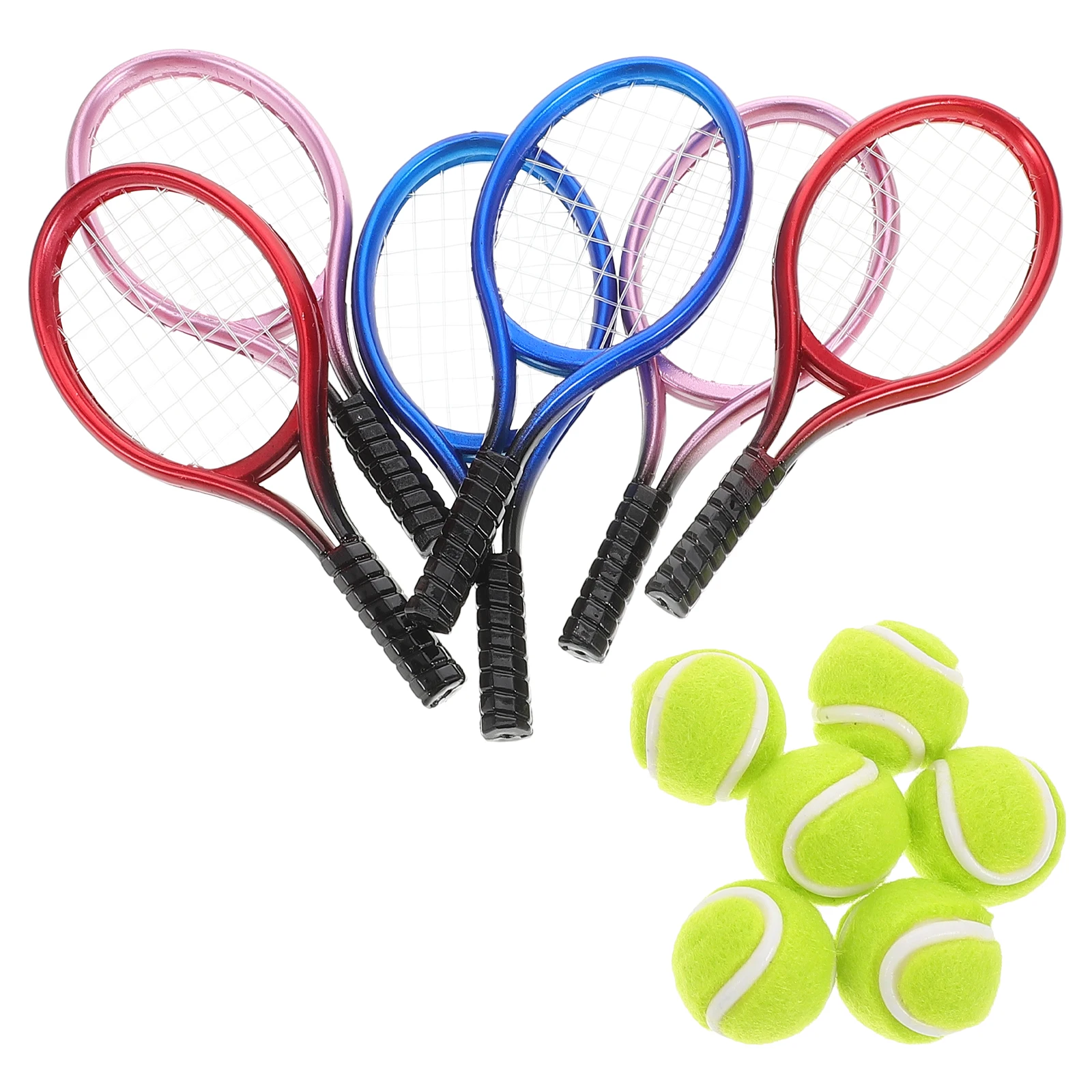 

6 Set Mini Tennis Racket Keychain Table Keyring Racquet Ball Keychains Wrist Miniature Plastic Car Funny Miss