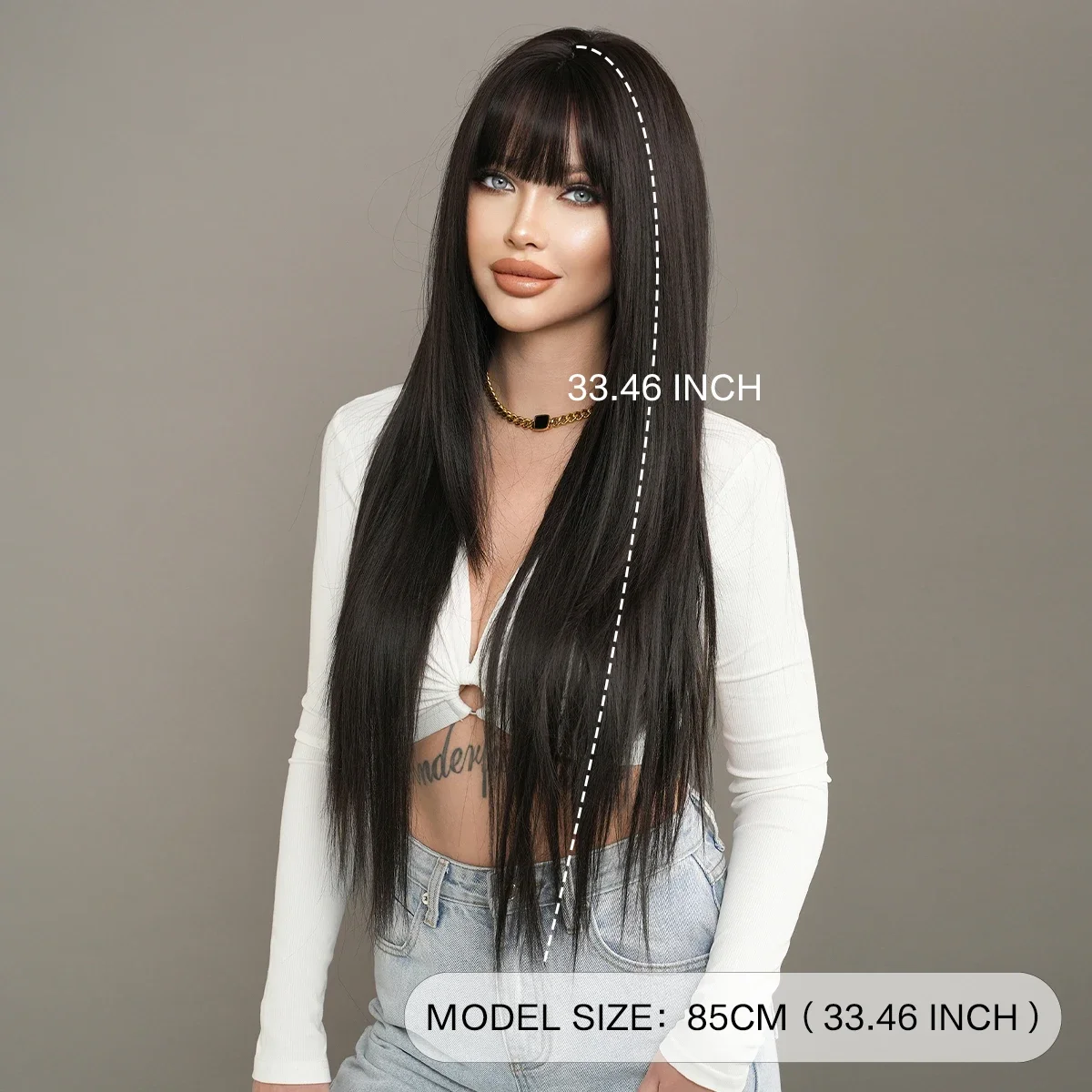 NAMM Long Straight Black Wig for Women Daily Cosplay Natural Straight Hair Wig Synthetic Hair for Heat Resistant Wigs With Bangs