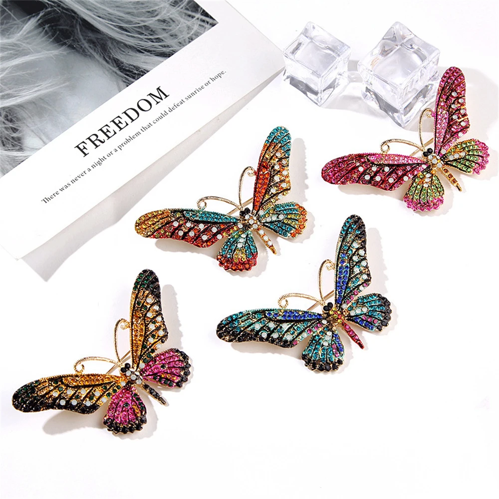 Colorful Butterfly Brooches Crystal Rhinestones Metal Enamel Pins Flying Insect Animal Brooch for Women Clothing Jewelry Gifts