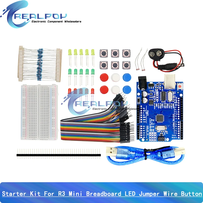 مجموعة المبتدئين لـ UNO-R3 لوحة تجارب صغيرة LED زر سلك توصيل معزز لـ Arduino Diy Kit معمل التعليم المدرسي