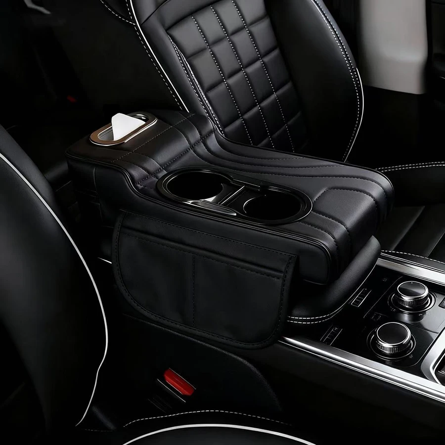 Auto middenconsole opbergdoos armsteun box kussen met dubbele bekerhouder tissuebox opbergorganizer accessoires