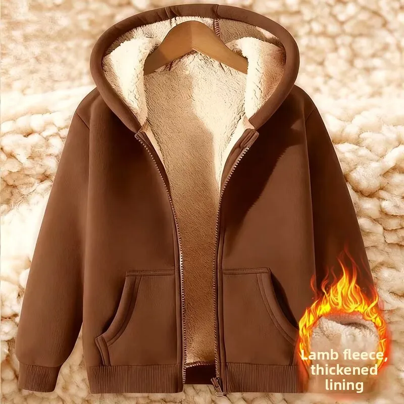 

Ladies Thickened Lamb Velvet Open Cardigan Hooded Zipper Loose Outerwear Winter Sweatshirt Trendy Warm plus Size Coat