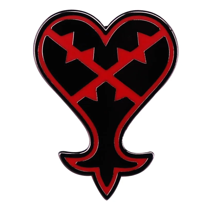 1PC Kingdom Hearts Heartless Emblem Enamel Pin, Black & Red Heartless Symbol Brooch, Gaming Fan Jewelry Gift