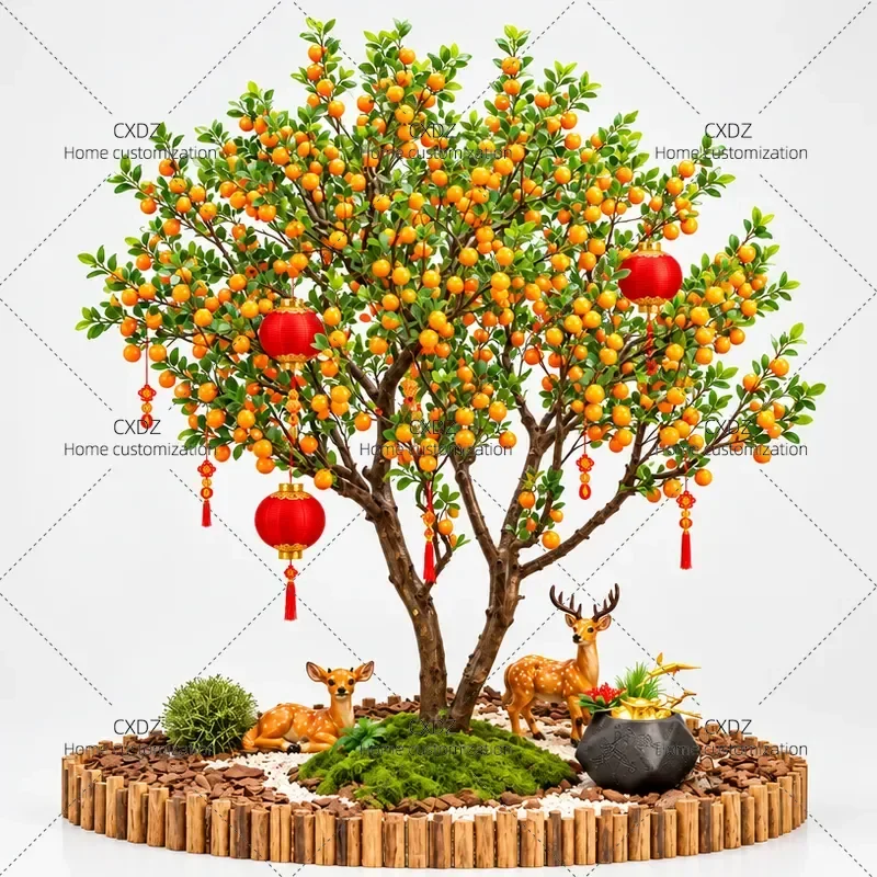 Simulated Orange Tree Wishing Tree Indoor New Year Decorative Red Envelope Tree Chinese Fake Green Plants Bionic Zen Large