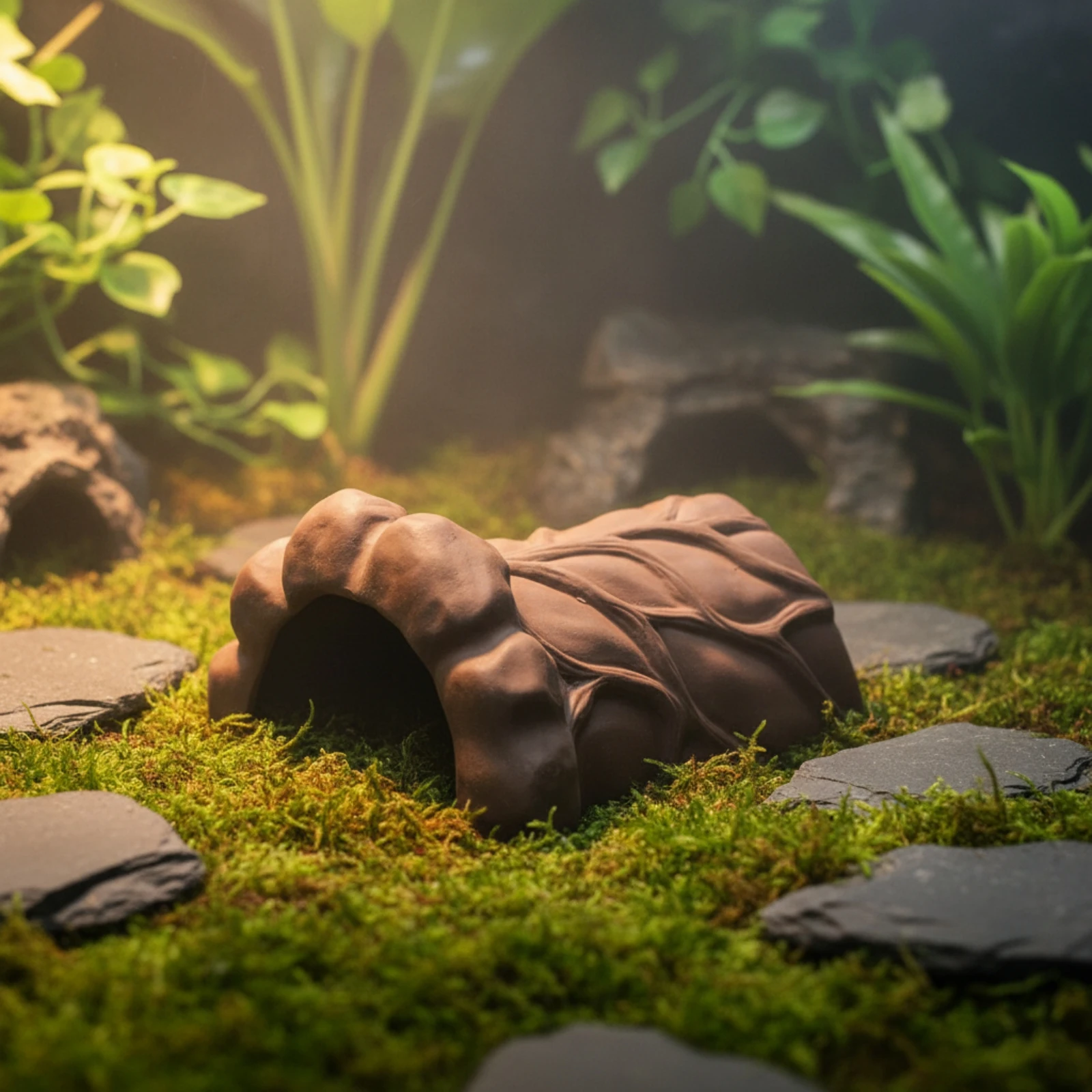 Ceramic Reptile Hide Realistic Rock-Like Reptile Cave Terrarium Decoration Cave Natural-Looking Hideout Earthy
