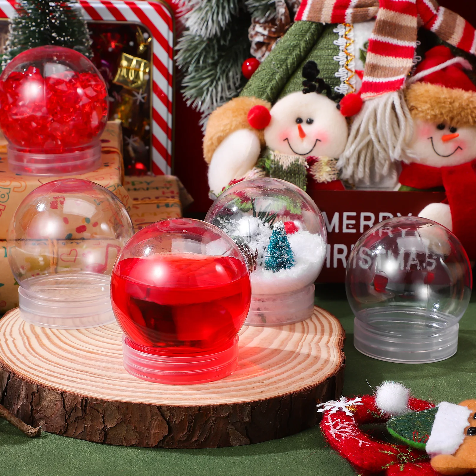 

5pcs Clear Plastic Snow Globes With Screw Cap Fillable Diy Water Globe Craft Kit For Christmas Decoration Holiday Home Office