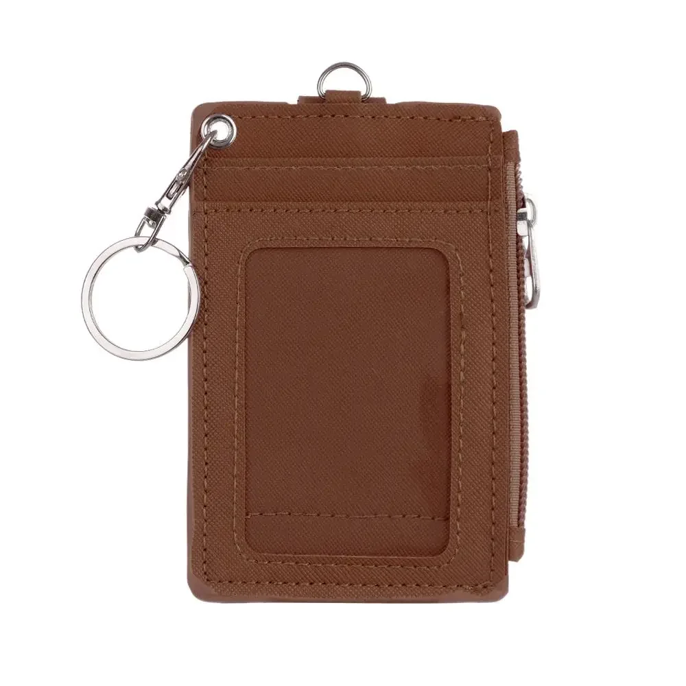 Portable Bus Cards Cover PU Leather Keychain Wallet ID Card Holder Coin Purse