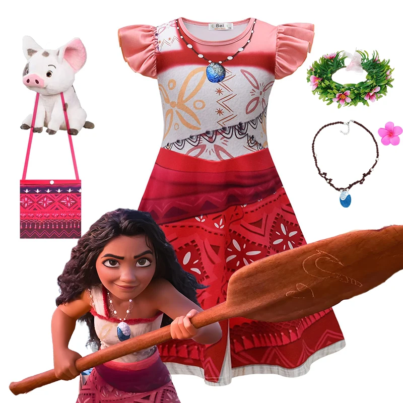 Disney Movie Moana 2 Dress Girls Flying Sleeve Dress Children Printed Cosplay Dress Christmas Party Adventure Costume Clothes