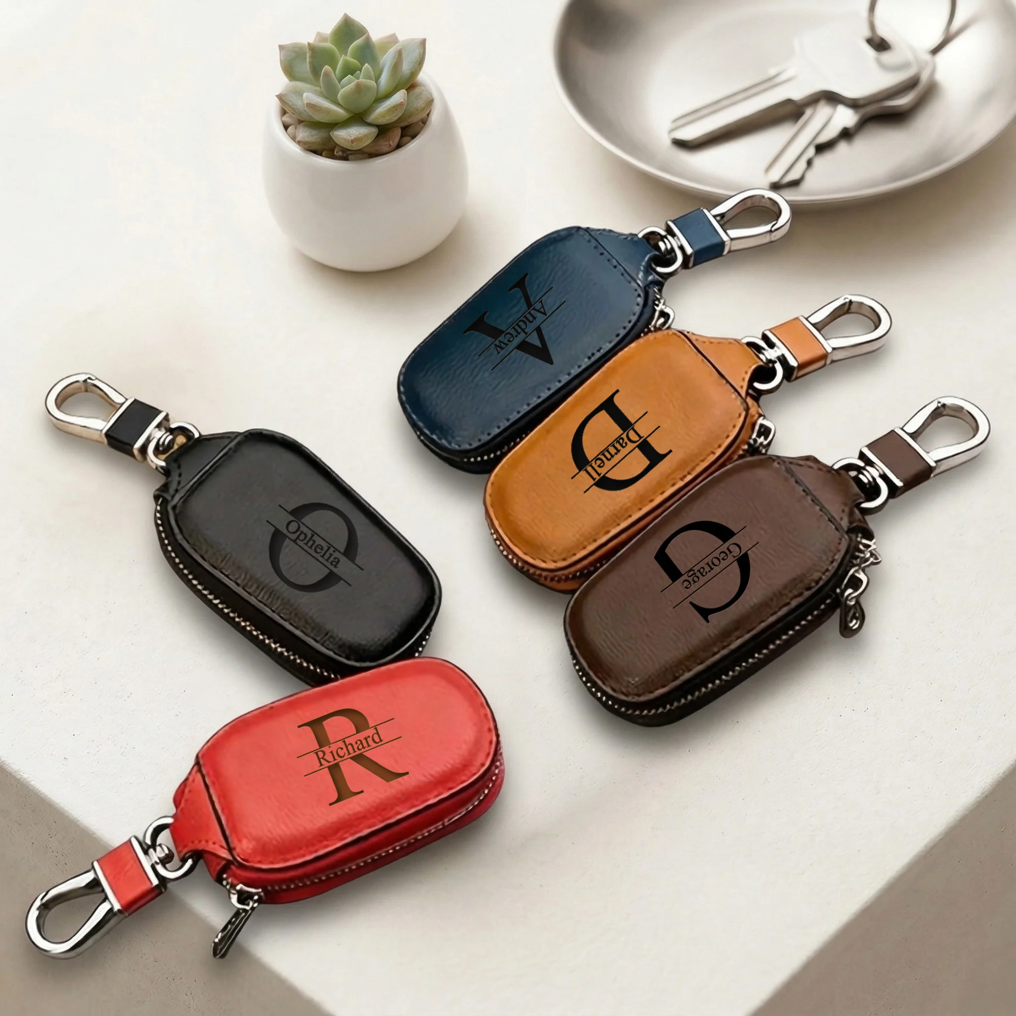 Casing Kunci Ritsleting Kustom - Monogram Keychain Leather ulasan dan harga
