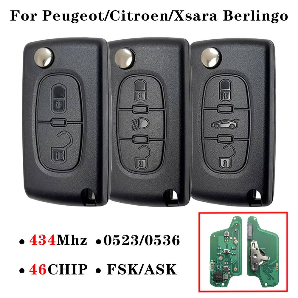 For Citroen C2 C3 C4 C5 C6  For Peugeot 207 307 308 407 607 807 Xsara Berlingo CE0536 CE0523 Flip Remote Car Key ASK FSK