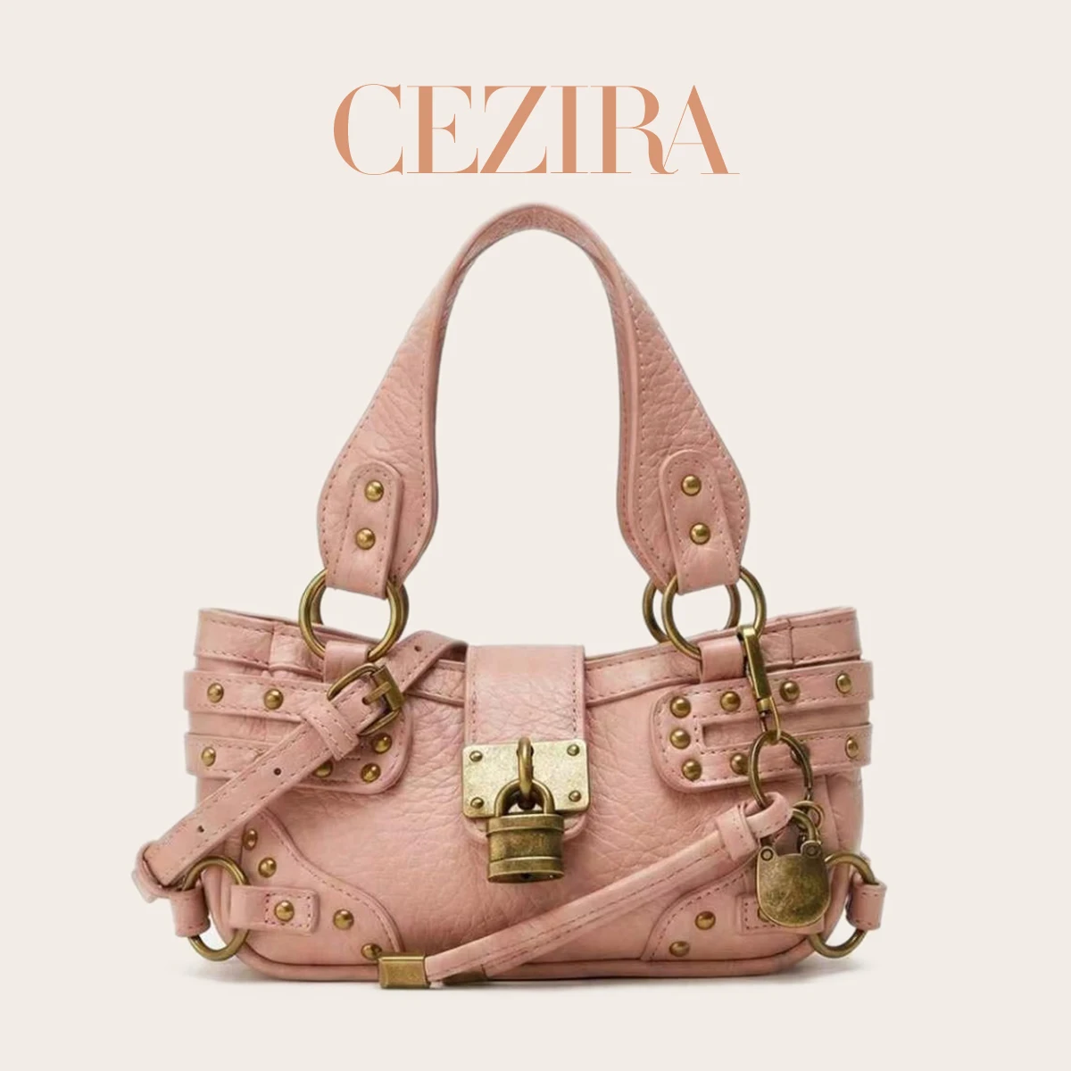 CR Vintage Rivet Buckle PU Leather Street Motorcycle Bag Mini Gothic Shoulder Crossbody Bag Y2K Hot Girl Luxury Designer Purse
