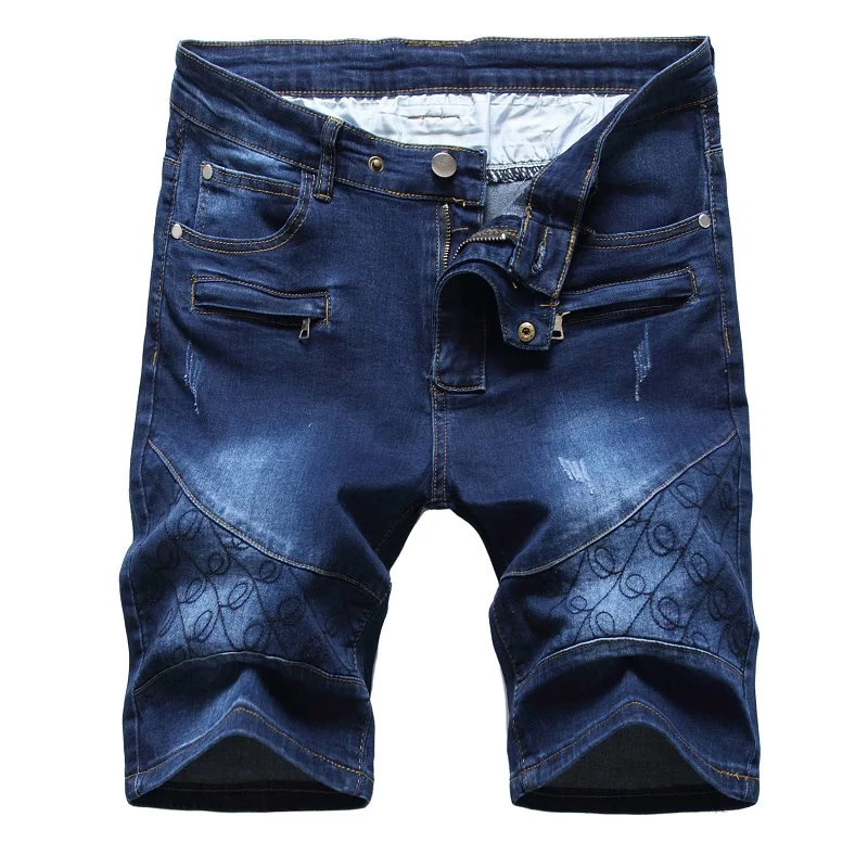 Multi-pocket Zipper Vintage Jeans Male Summer New Fashion Denim Shorts for Men Stretch Straight Casual Denim Shorts Gray Blue