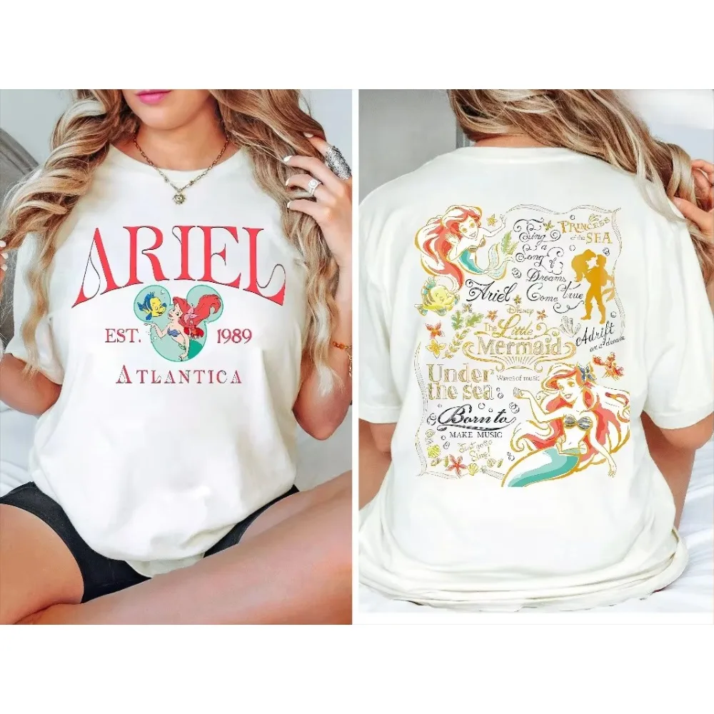 

Женская рубашка с изображением Русалочки Диснея, Ариэль, Русалка, рубашка принцессы Диснея, хлопковая, удобная, дышащая и приятная для кожи