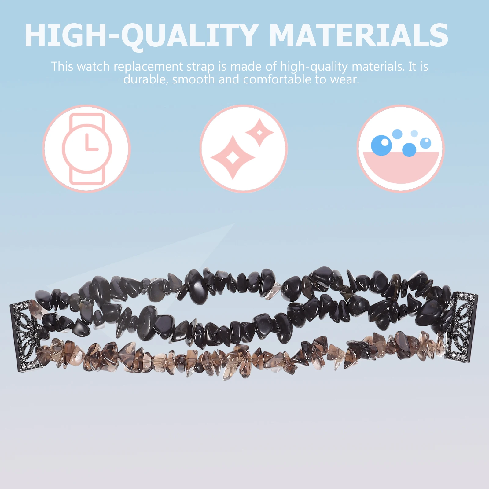 

Natural Stone Watch Strap Elastic B Black Color Replaceable Wristb Jewelry Pebble Smartwatch Accessories Durable
