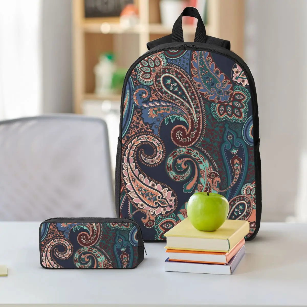 Vintage Paisley Pattern Backpack Boys Girls BookBag School Bag Shoulder Bags 3ps Insulated Lunch Bag Pencil Case