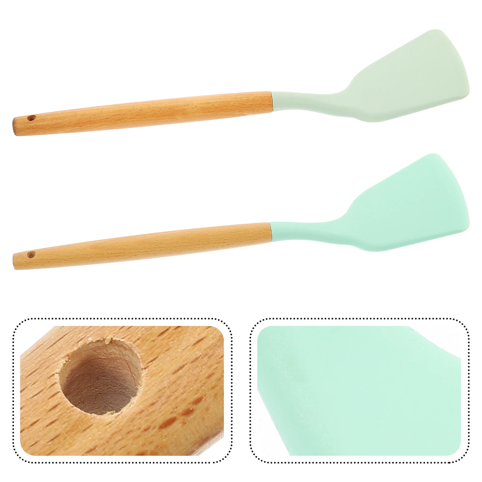 

2Pcs Silicone Spatula Non Stick Heat Resistant Kitchen Cooking Tool Wooden Handle Safe for Pans Canteens Restaurants