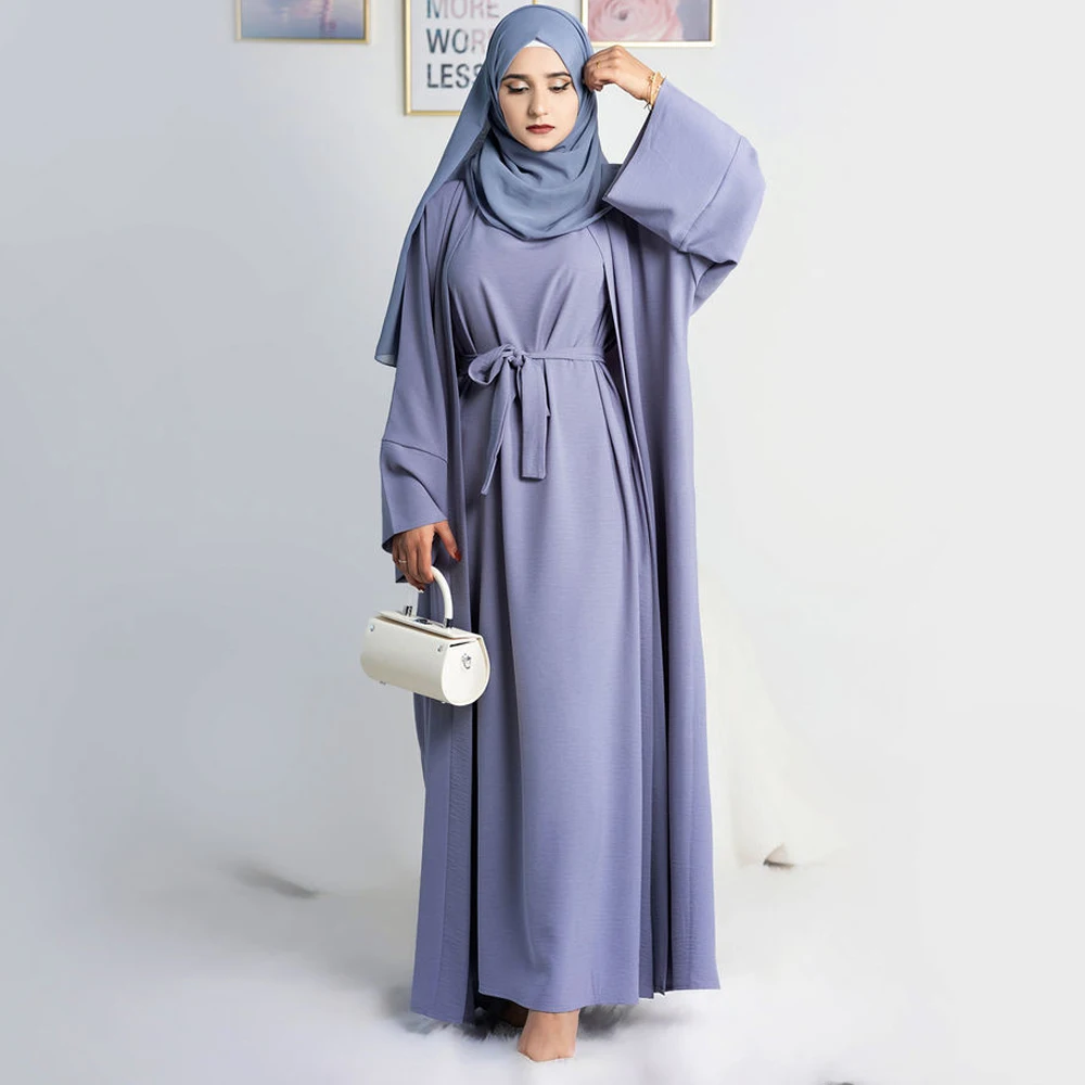 

Two Piece Set for Women Muslim Sleeveless Dress+Kimono Abaya Dubai Turkish Islamic Clothing Casual Ramadan Hijabi (No Scarf)