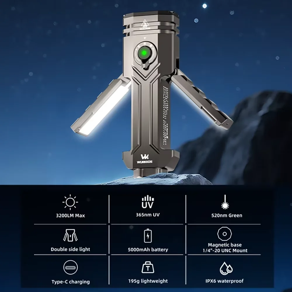 Wurkkos HD02 LED مصباح التخييم المحمولة الرياضة في الهواء الطلق الصيد 3200 لومينز الصيد التنزه الكشاف مع بطارية قابلة للشحن #6