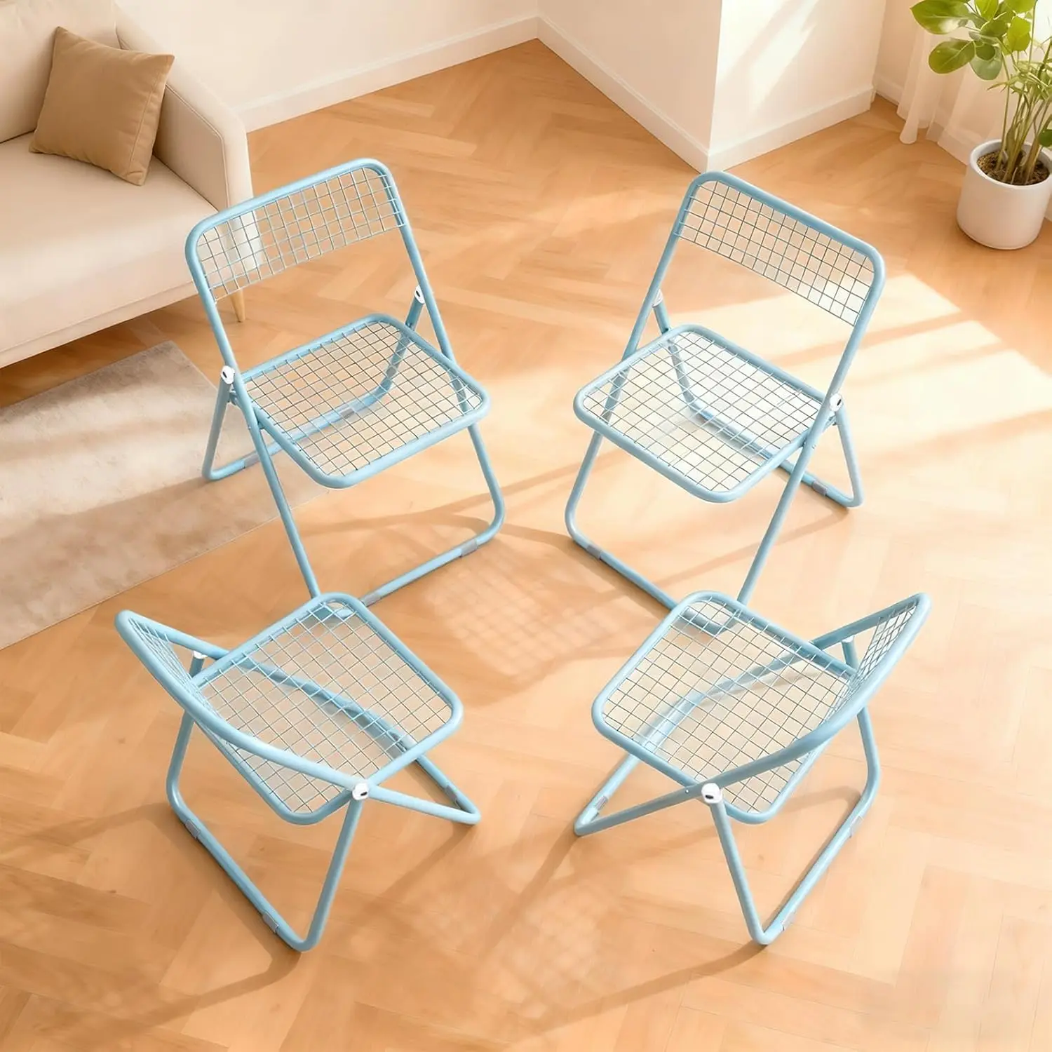4 Pack Folding Chair,Blue Color,Single Piece,Foldable Space - Saving Design for Indoor/Outdoor Use, Customized