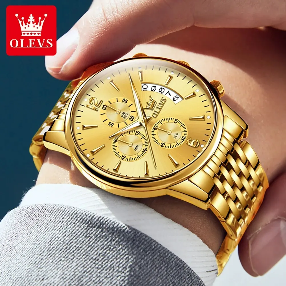 OLEVS 2867 Men\'s Watch Stainless Steel Waterproof Luminous Chronograph Wristwatch Luxury Quartz Watch for Men Pilot Dress Watch