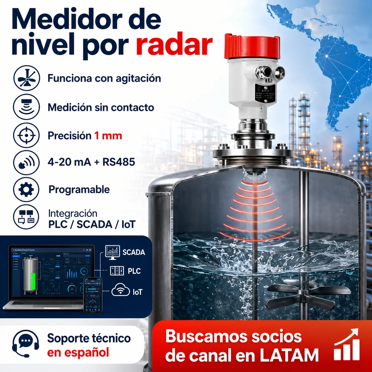 80GHz Radar Level Transmitter meter Non-Contact Guided Wave Radar Level Sensor Radar WATER Fuel Tank Level Gauge 4-20mA RS485