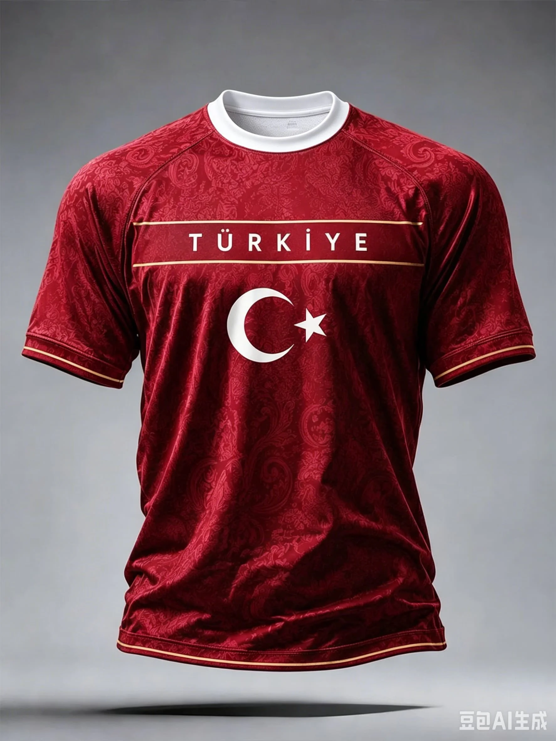 New Türkiye Football Jersey Red Full Print TÜRKIYE Crescent Star Badge Gold Line Cuff Sports Fan Short Sleeve Unisex Tops