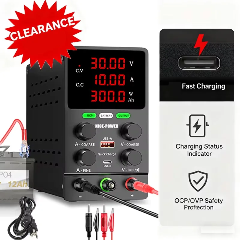 

Adjustable DC Lab Power Supply Bench Voltage Regulator OVP/OCP Protection Battery Charging Power Supply 30V 10A 120V 3A 60V 5A