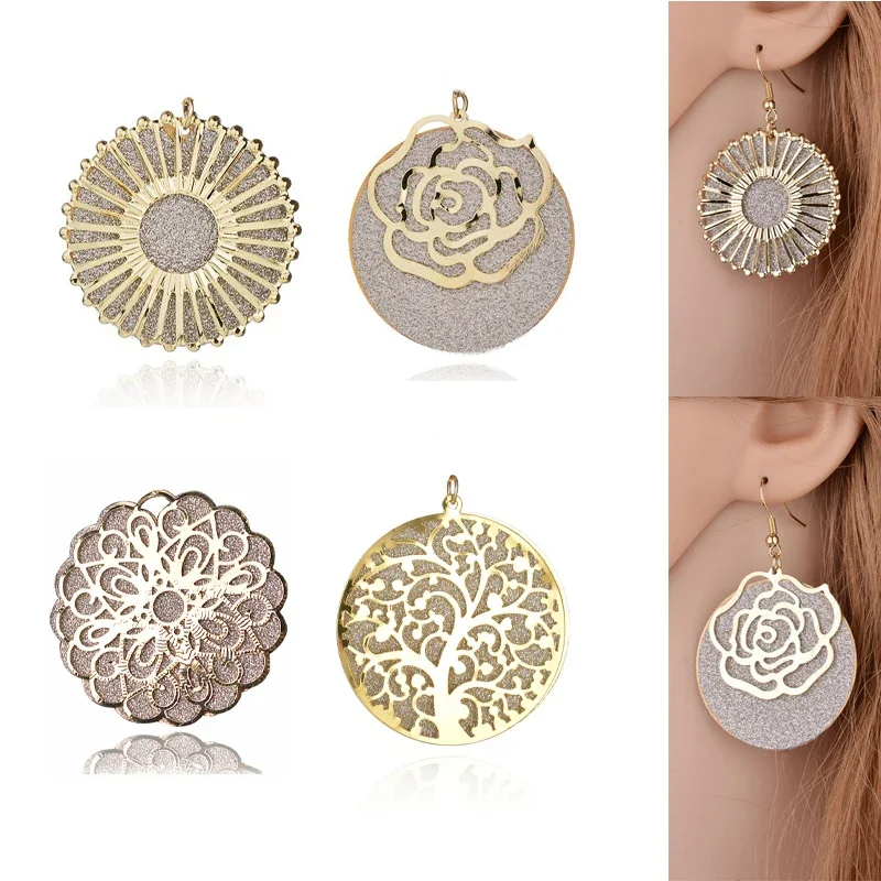 Engood 60Pcs Exaggerated Hollow Round Flower Pendants Alloy Button DIY Jewelry Earring Necklace Sewing Trim Embellishments Craft