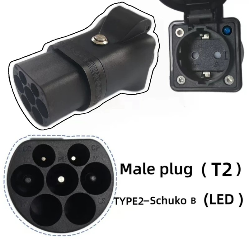 Super Sale Type2 V2L Portable Discharger EV Conversion Schuko Socket Electric Vehicle Discharge with LED for Camping 220V EU Plu