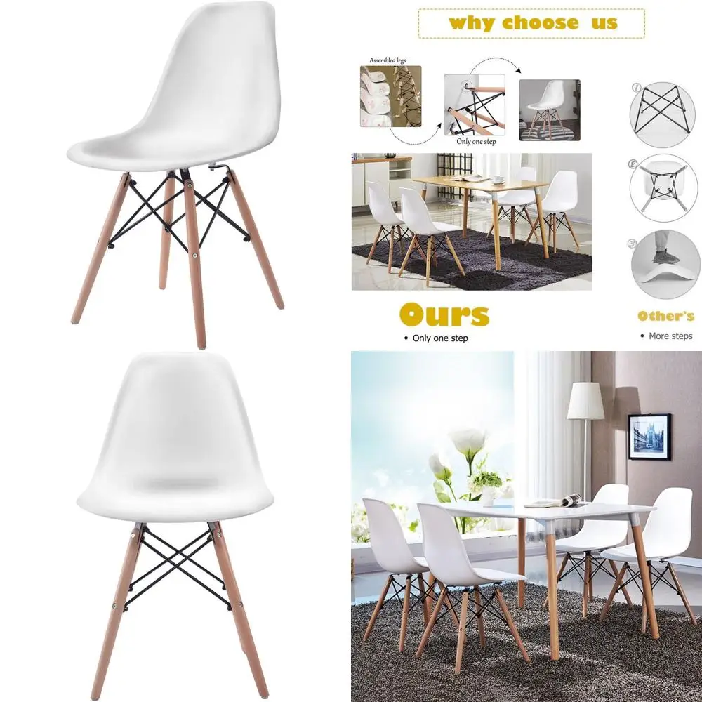 

Набор из 4 обеденных стульев в стиле середины века, формованные из пластика, с деревянными ножками, белые