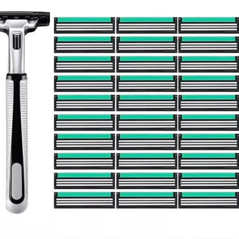 Men's Classic 6 Layers Manual Safety Razor Hair Removal Shaver Replacement Head Detachable Washable Reusable Shaving Tool