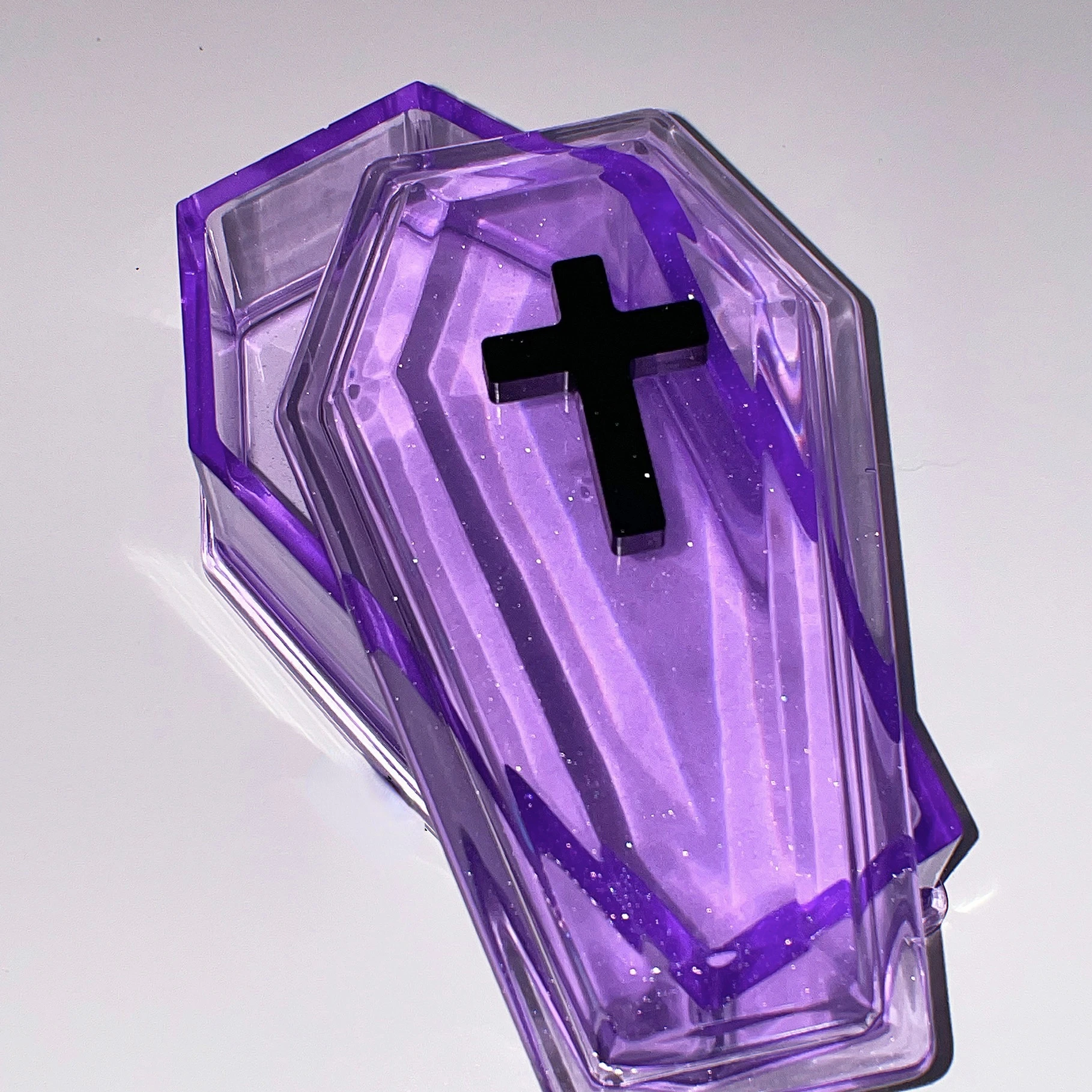 Self-made girl heart purple transparent cross coffin jewelry storage box ashtray gift