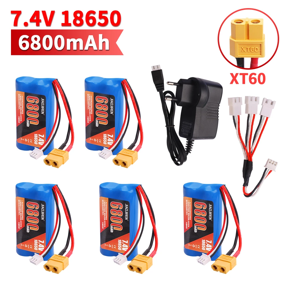 XT60 7.4V 6800mAh 2S بطارية ليثيوم أيون 18650 ل Henglong 3818 3819 3838 3878 3888 3898 3909 3918 3938 3939 1/16 دبابة مع جهاز للتحكم عن بُعد اللعب أجزاء