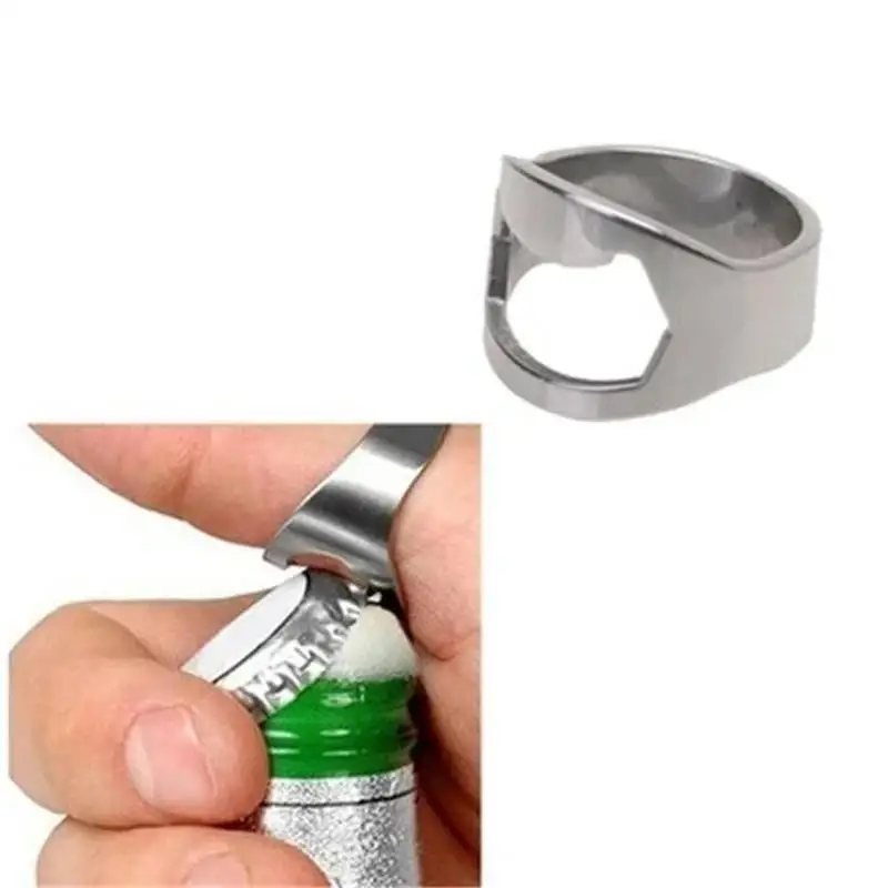 Practical Stainless Steel Finger Ring Beer Opener Portable Mini Bottle Cap Remover Tool For Bar Kitchen Home Party Random Color