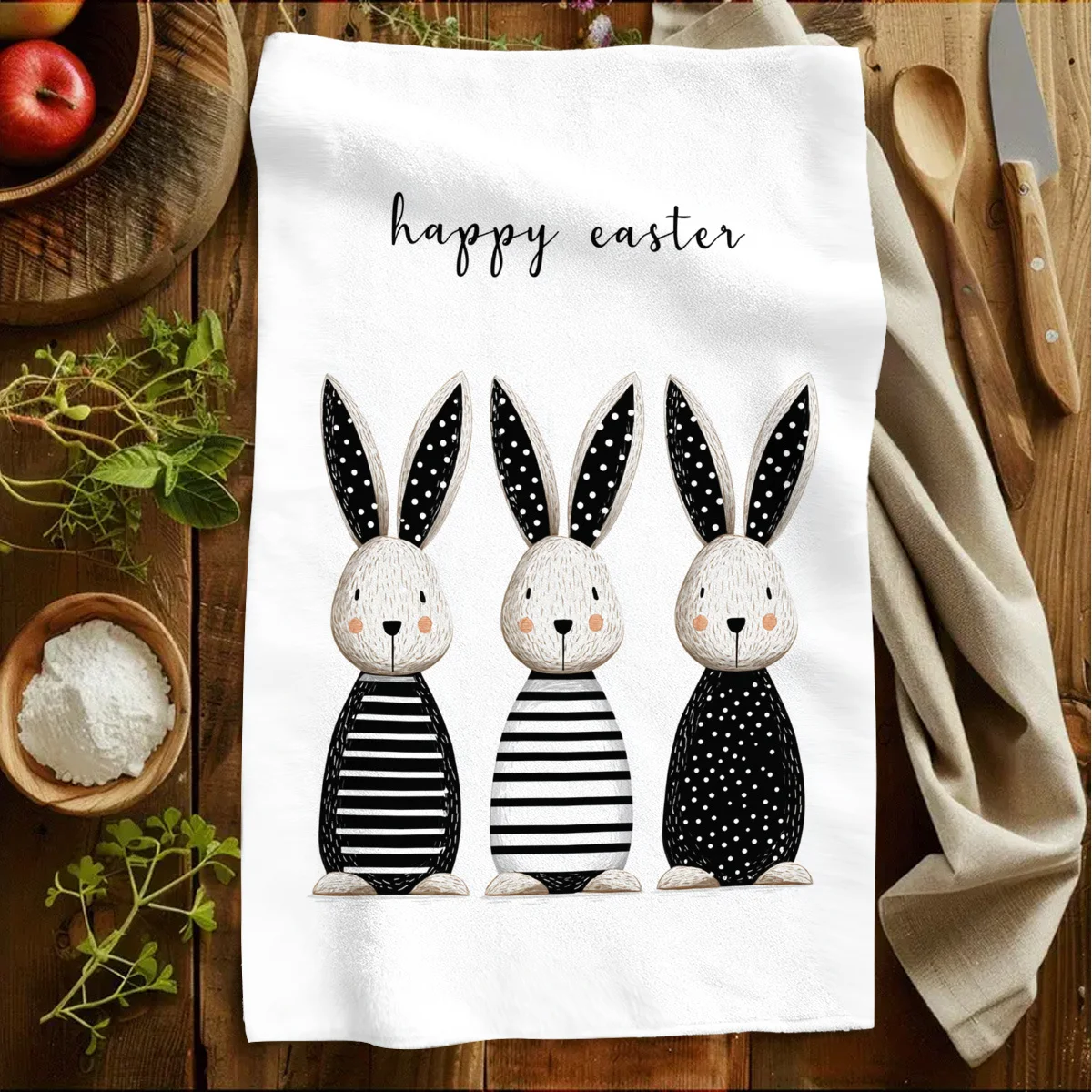 1pc Easter Themed Bunny Printed Scrub Cloth, Soft Absorbent Kitchen Hand Towel, Perfect for Kitchen, Dining Room, Bathroom, Dorm