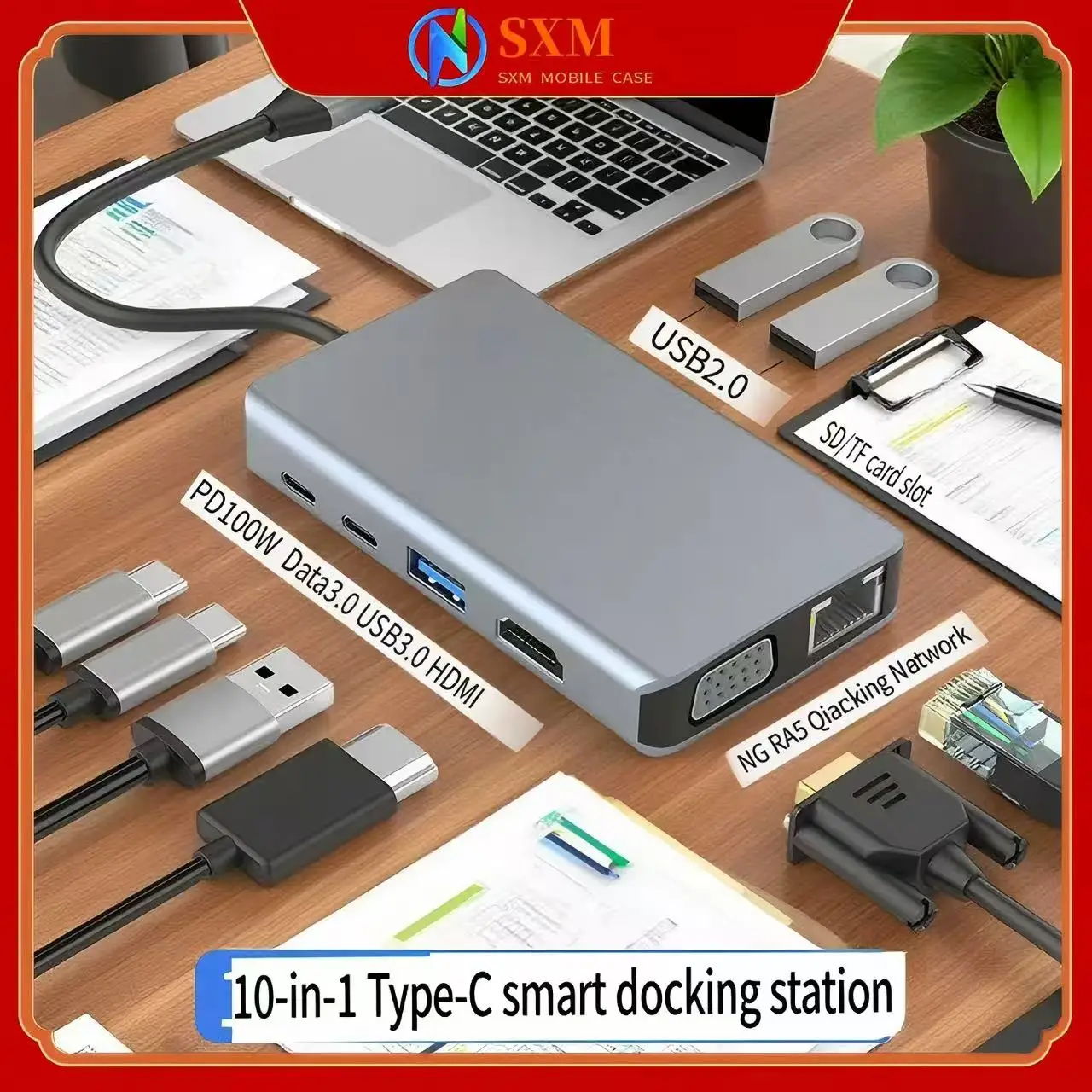 

Док-станция Type-C Удлинитель 10-в-1 USB-концентратор 3.0 Многофункциональный концентратор Док-станция для ноутбука