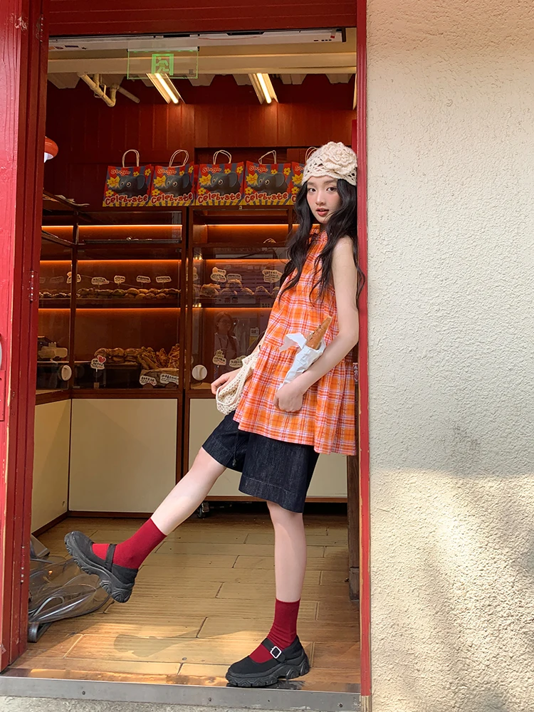 

Deep Blue High Waist Straight Leg ort Pants Women's Summer New Sle Wide Leg Pants Small Size Five-Quarter Pants